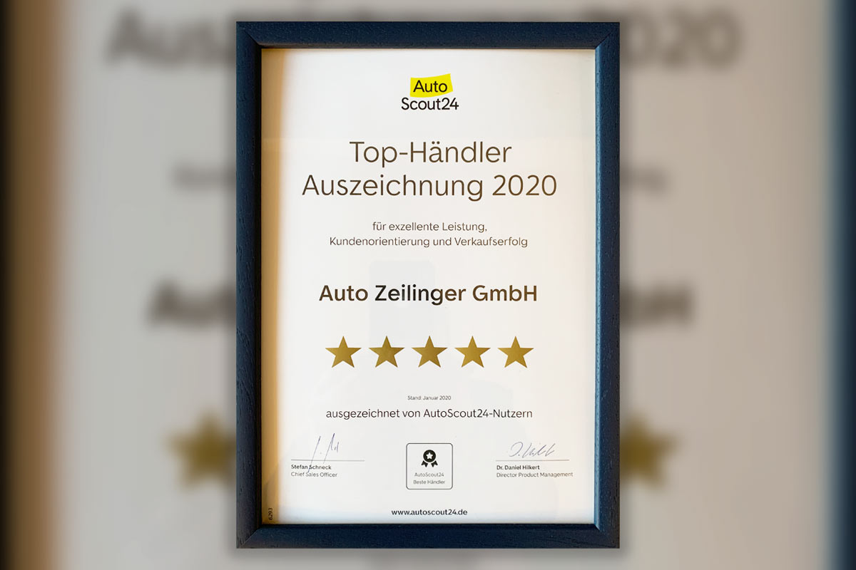 Auszeichnung TOP-Händler AutoScout24 2020
