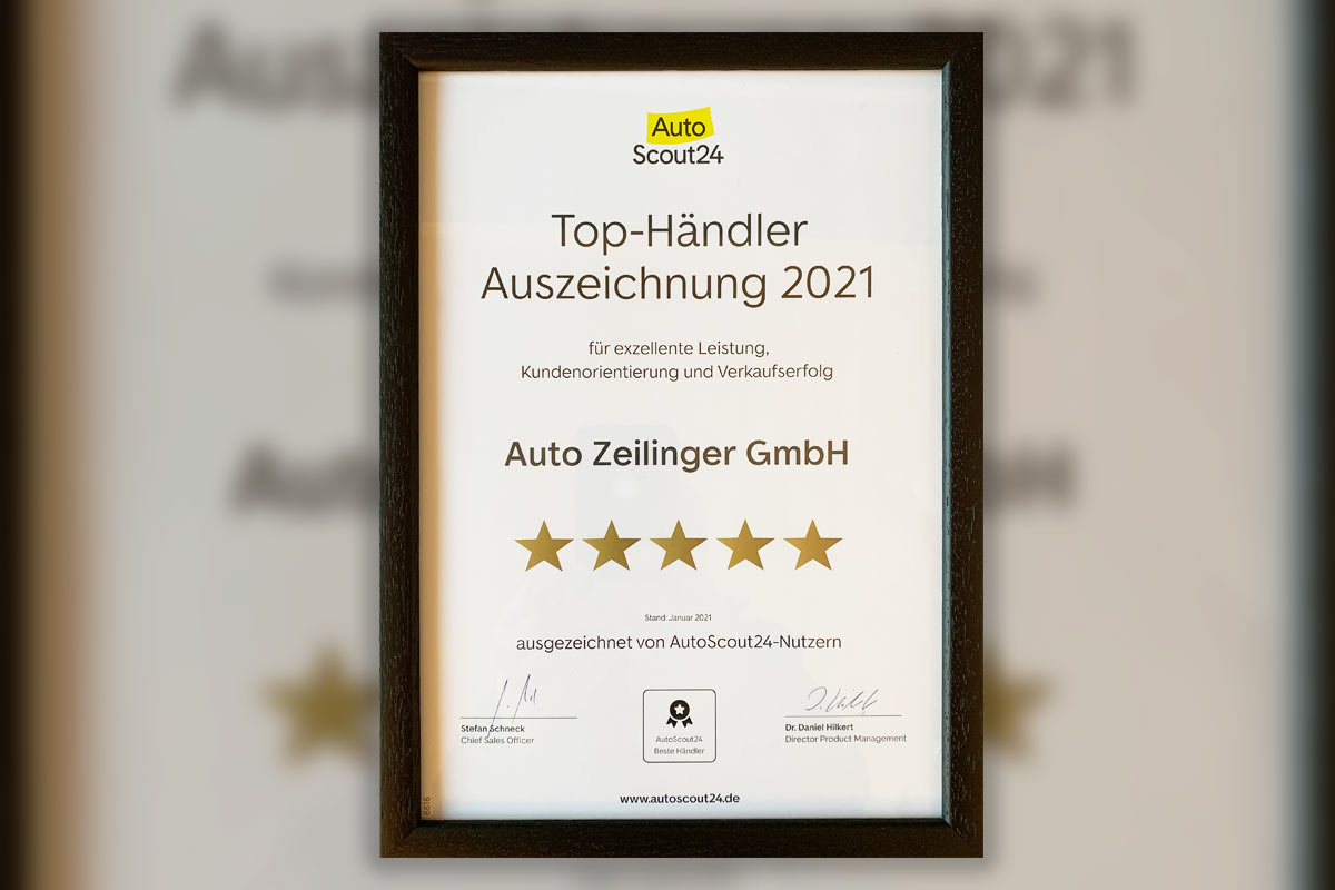 Auszeichnung TOP-Händler AutoScout24 2021