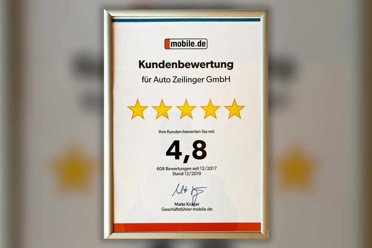 Auszeichnung zur Kundenbewertung mobile.de