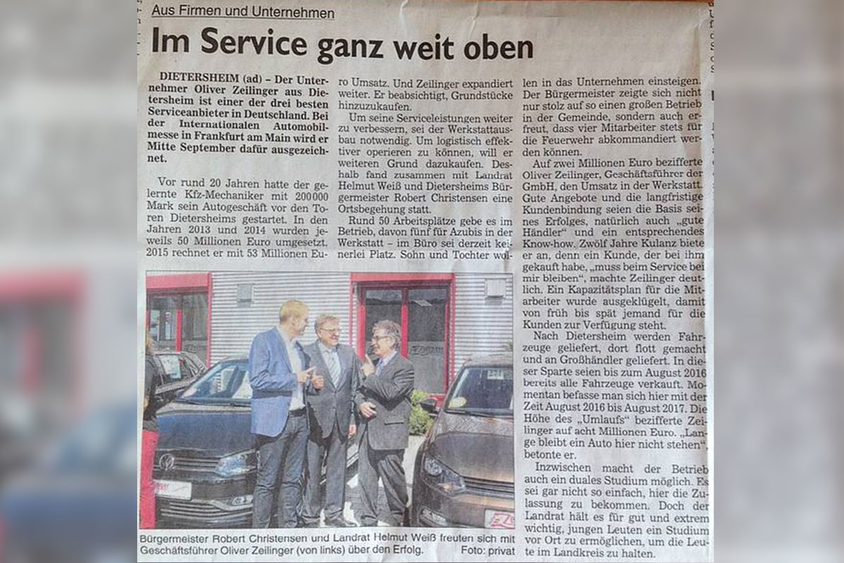 Zeitungsbericht über den Landrat zu Besuch bei Auto Zeilinger GmbH - 1