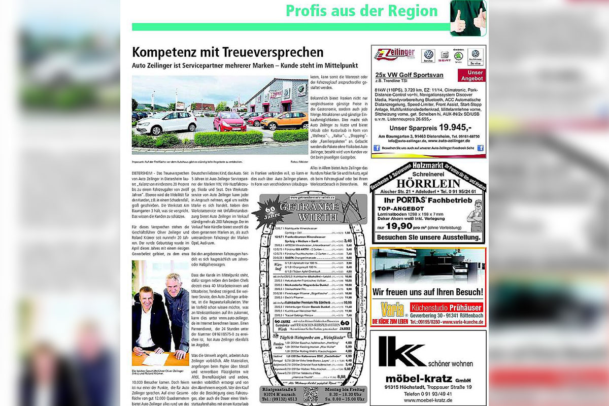 Nordbayerische Nachrichten im Juni 2015 über Auto Zeilinger GmbH