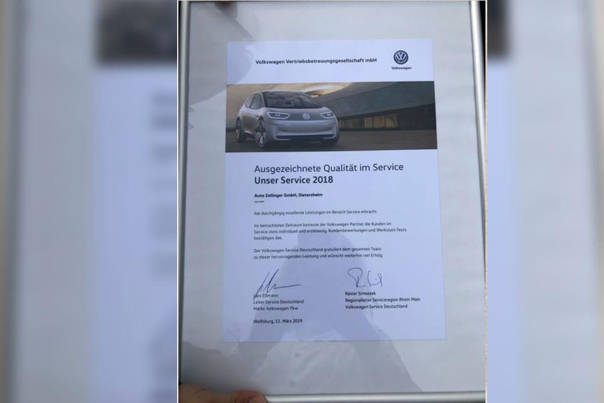 Ausgezeichnete Qualität im VW-Service